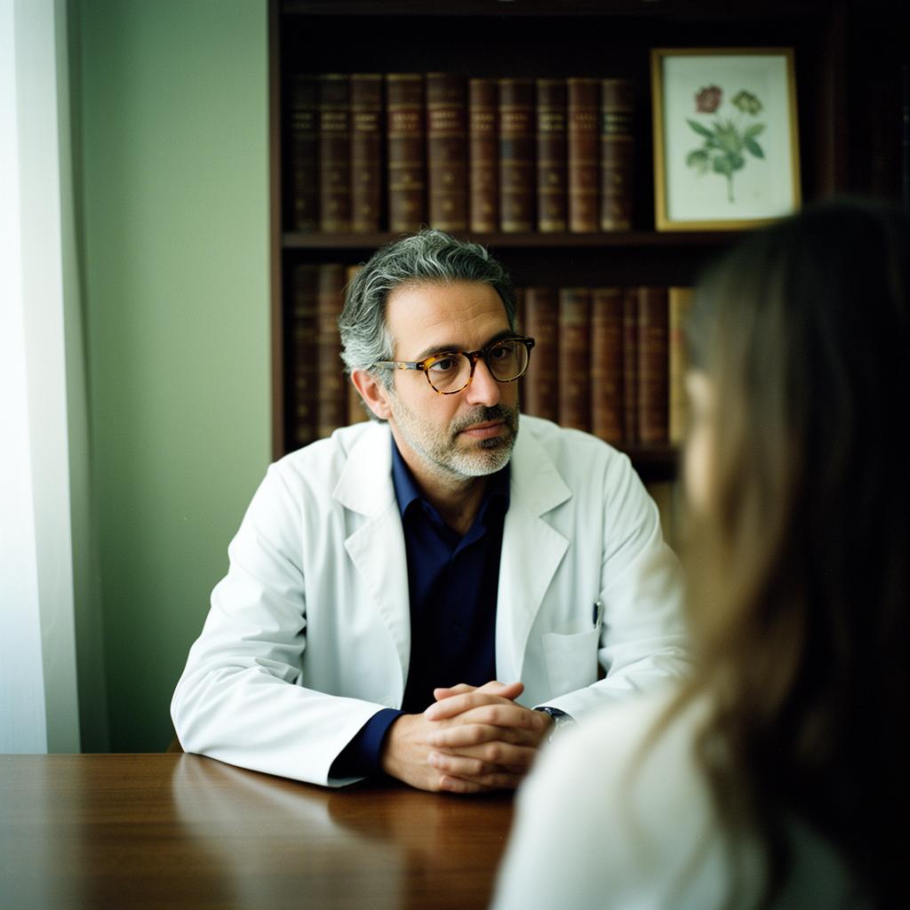 Medico che ascolta una paziente nel suo studio
